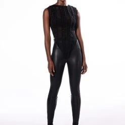 SEXY LACE PANEL SLEEVELESS MESH BLOUSE -helmut shop sexy lace panel sleeveless mesh blouse black 7 7