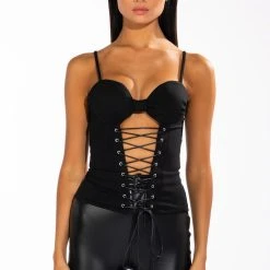 SEXY LIL THANG LACE UP CORSET TANK -helmut shop sexy lil thang lace up corset tank black 3 3
