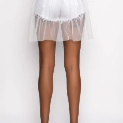 SHADOW TULLE DETAIL ZIPPER DENIM SHORT 12 SHADOW TULLE DETAIL ZIPPER DENIM SHORT -helmut shop shadow tulle detail zipper denim short white denim 7 7 c1