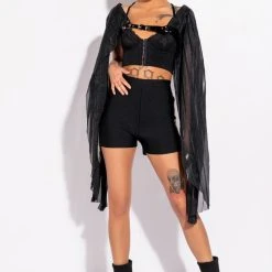 SHAKE IT FRINGE DETAIL BANDAGE SHORT -helmut shop shake it fringe detail bandage short black 5 5