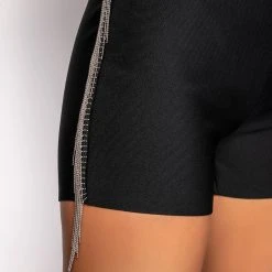 SHAKE IT FRINGE DETAIL BANDAGE SHORT -helmut shop shake it fringe detail bandage short black 9 9