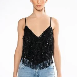 SHAKE IT SEQUIN FRINGE TANK TOP