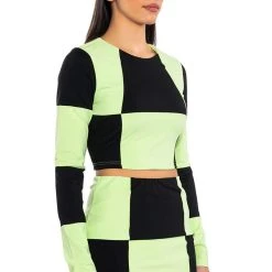 SHEGO SOFT STRETCH LONG SLEEVE CROP TOP -helmut shop shego soft stretch long sleeve crop top green multi 2 2