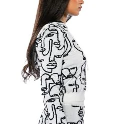 SHE'S GIVING ART REVERSIBLE LONG SLEEVE HOODED SWEATER -helmut shop shes giving art long sleeve hooded sweater white multi 7 7