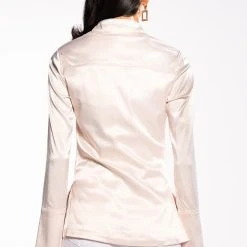 SHINE ON EMBELLISHED SATIN BUTTON DOWN BLOUSE -helmut shop shine on embellished satin button down blouse light pink 5 5