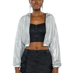 SHINE STAR RHINESTONE CHAINMAIL CROP HOODIE -helmut shop shine star rhinestone chainmail crop hoodie silver 2 2