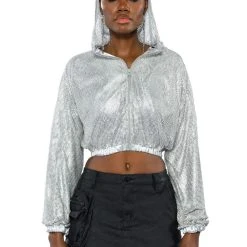 SHINE STAR RHINESTONE CHAINMAIL CROP HOODIE -helmut shop shine star rhinestone chainmail crop hoodie silver 3 3