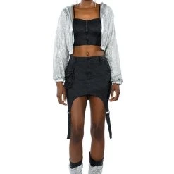 SHINE STAR RHINESTONE CHAINMAIL CROP HOODIE -helmut shop shine star rhinestone chainmail crop hoodie silver 5 5