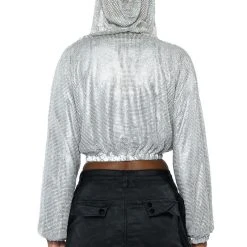 SHINE STAR RHINESTONE CHAINMAIL CROP HOODIE -helmut shop shine star rhinestone chainmail crop hoodie silver 8 8