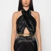 SIL VOUS PLAIT CHAIN DETAIL CROPPED HALTER BLOUSE -helmut shop sil vous plait chain detail cropped halter blouse black 3 3