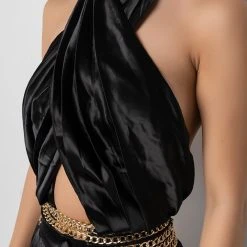 SIL VOUS PLAIT CHAIN DETAIL CROPPED HALTER BLOUSE -helmut shop sil vous plait chain detail cropped halter blouse black 6 6