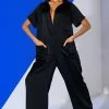SILENT DREAMER SHORT SLEEVE SATIN JUMPSUIT -helmut shop silent dreamer short sleeve satin jumpsuit black 1 1