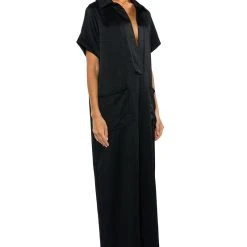 SILENT DREAMER SHORT SLEEVE SATIN JUMPSUIT -helmut shop silent dreamer short sleeve satin jumpsuit black 4 4