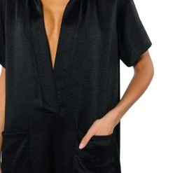 SILENT DREAMER SHORT SLEEVE SATIN JUMPSUIT -helmut shop silent dreamer short sleeve satin jumpsuit black 7 7