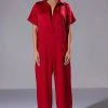 SILENT DREAMER SHORT SLEEVE SATIN JUMPSUIT -helmut shop silent dreamer short sleeve satin jumpsuit red 1 1