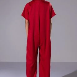 SILENT DREAMER SHORT SLEEVE SATIN JUMPSUIT -helmut shop silent dreamer short sleeve satin jumpsuit red 4 4