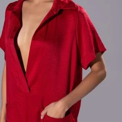 SILENT DREAMER SHORT SLEEVE SATIN JUMPSUIT -helmut shop silent dreamer short sleeve satin jumpsuit red 5 5