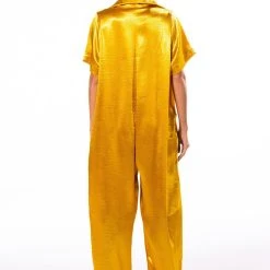 SILENT DREAMER SHORT SLEEVE SATIN JUMPSUIT -helmut shop silent dreamer short sleeve satin jumpsuit yellow 5 5
