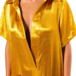 SILENT DREAMER SHORT SLEEVE SATIN JUMPSUIT -helmut shop silent dreamer short sleeve satin jumpsuit yellow 6 6