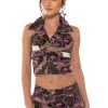 SILHOUETTE PRINT CAMO COLLARED HALTER TOP