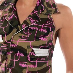 SILHOUETTE PRINT CAMO COLLARED HALTER TOP -helmut shop silhouette print camo collared halter top camo 5 5