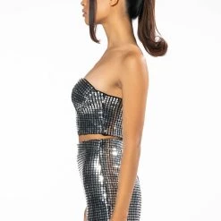 SILVER QUEEN SEQUIN CORSET -helmut shop silver queen sequin corset silver 5 5 c1