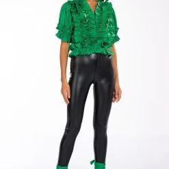 SIMPLY FRILLING RUFFLED SHORT SLEEVE BLOUSE -helmut shop simply frilling ruffled short sleeve blouse green 2 2