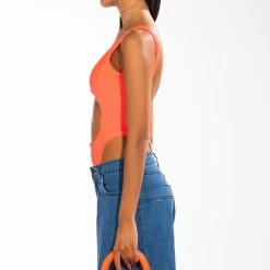 SLEEVELESS DISCO CUTOUT CHEEKY BODYSUIT -helmut shop sleeveless disco cutout cheeky bodysuit orange 4 4