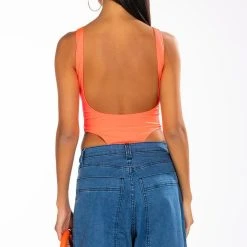 SLEEVELESS DISCO CUTOUT CHEEKY BODYSUIT -helmut shop sleeveless disco cutout cheeky bodysuit orange 5 5