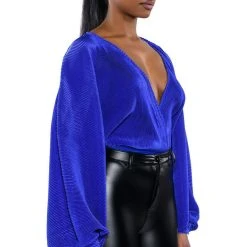 SLOW MOTION LONG SLEEVE WRAP FRONT BODYSUIT -helmut shop slow motion long sleeve wrap front bodysuit royal blue 2 2