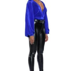 SLOW MOTION LONG SLEEVE WRAP FRONT BODYSUIT -helmut shop slow motion long sleeve wrap front bodysuit royal blue 4 4