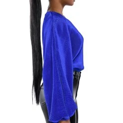 SLOW MOTION LONG SLEEVE WRAP FRONT BODYSUIT -helmut shop slow motion long sleeve wrap front bodysuit royal blue 5 5