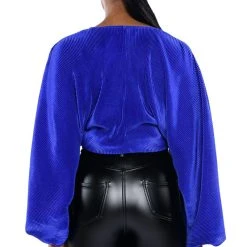 SLOW MOTION LONG SLEEVE WRAP FRONT BODYSUIT -helmut shop slow motion long sleeve wrap front bodysuit royal blue 6 6