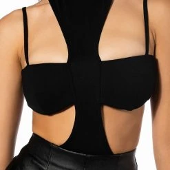 SLY CUTOUT MOCK NECK BODYSUIT -helmut shop sly cutout mock neck bodysuit black 7 7