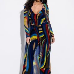 SO GOOD COWL NECK MESH BLOUSE -helmut shop so good cowl neck mesh blouse blue multi 3 3