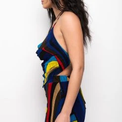 SO GOOD COWL NECK MESH BLOUSE -helmut shop so good cowl neck mesh blouse blue multi 5 5