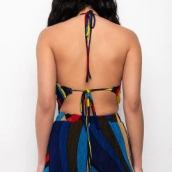 SO GOOD COWL NECK MESH BLOUSE -helmut shop so good cowl neck mesh blouse blue multi 6 6