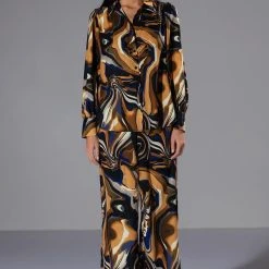 SOLARIS PRINTED BUTTON DOWN BLOUSE -helmut shop solaris printed button down blouse yellow 3 3 c1