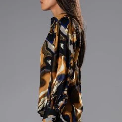 SOLARIS PRINTED BUTTON DOWN BLOUSE -helmut shop solaris printed button down blouse yellow 5 5 c1