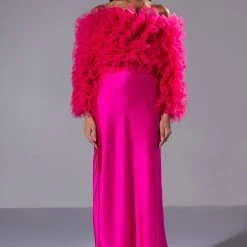 SOUND OFF TULLE RUFFLE LONG SLEEVE CROP BLOUSE -helmut shop sound off tulle ruffle long sleeve crop blouse pink 3 3