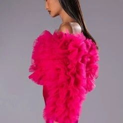 SOUND OFF TULLE RUFFLE LONG SLEEVE CROP BLOUSE -helmut shop sound off tulle ruffle long sleeve crop blouse pink 4 4