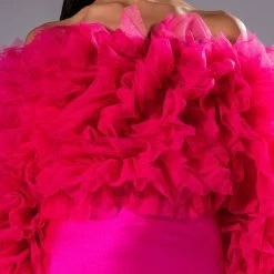 SOUND OFF TULLE RUFFLE LONG SLEEVE CROP BLOUSE -helmut shop sound off tulle ruffle long sleeve crop blouse pink 6 6