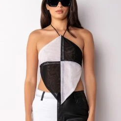 SPITFIRE MESH HALTER CROP TOP -helmut shop spitfire mesh halter crop top white multi 4 4