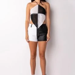 SPITFIRE MESH HALTER CROP TOP -helmut shop spitfire mesh halter crop top white multi 8 8