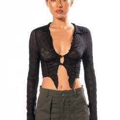 SPOIL YOU LONG SLEEVE COLLARED TOP -helmut shop spoil you long sleeve collared top black 4 4