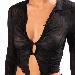 SPOIL YOU LONG SLEEVE COLLARED TOP -helmut shop spoil you long sleeve collared top black 7 7