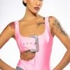 SPOTLIGHT BUCKLE DETAIL CUTOUT CHEEKY BODYSUIT -helmut shop spotlight buckle detail cutout cheeky bodysuit neon pink 1 1