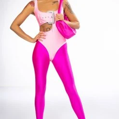 SPOTLIGHT BUCKLE DETAIL CUTOUT CHEEKY BODYSUIT -helmut shop spotlight buckle detail cutout cheeky bodysuit neon pink 3 3