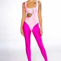 SPOTLIGHT BUCKLE DETAIL CUTOUT CHEEKY BODYSUIT -helmut shop spotlight buckle detail cutout cheeky bodysuit neon pink 8 8