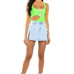 SPOTLIGHT BUCKLE DETAIL NEON CUTOUT CHEEKY BODYSUIT -helmut shop spotlight buckle detail neon cutout cheeky bodysuit neon green 4 4